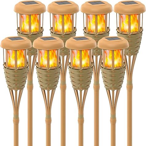 Evelynsun Tiki Torch Solar Lights Outdoor - Solar Torch Light with Flickering Flame Waterproof Garden Tiki Torches for Outside-8 Pack Christmas Luau, Solar Outdoor Lights, Solar Lights Outdoor, Walkway Lights, Outdoor Deco, Tiki Torches, Real Flame, Outdoor Lighting Landscape, Flame Design