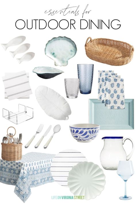 A collection of outdoor dining essentials like melamine plates, napkin holders, acrylic glasses, serving trays and more! Lake House Furniture, Dining Essentials, Shower Combo, Life On Virginia Street, Beautiful Outdoor Living Spaces, Melamine Dinnerware Sets, Beautiful Home Gardens, Outdoor Dinnerware, Outdoor Dining Spaces