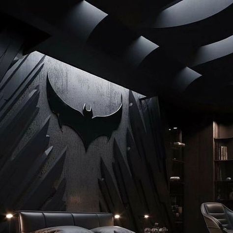 Batman Mansion, Batman Batcave, Batman Bedroom, Dark Mansion, Batman Room, Batman Inspired, Mansion Interior, Dark Interiors, Room Design Bedroom