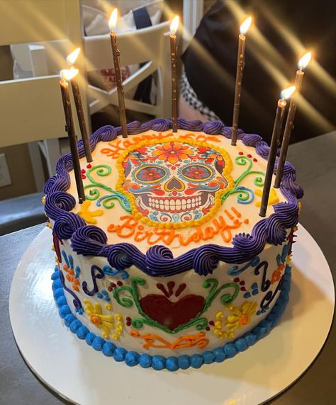 Dia de los muertos inspired 60th birthday cake 💀🎉🪅 #diadelosmuertos #60thbirthday #60thbirthdaycake #cake #birthdaycake #smallbusiness #womanownedbusiness #arizona #summer Day Of The Dead Cake, Coco Cake, Arizona Summer, 60th Birthday Cake, 60th Birthday Cakes, Día De Muertos, Pretty Cakes, 60th Birthday, Dia De Muertos