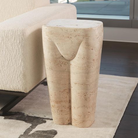 Femme Stool-Travertine Travertine Table, Caracole Furniture, Accent Stools, Global Views, Holistic Living, Form Design, Furniture Removal, Monogrammed Items, Small Tables