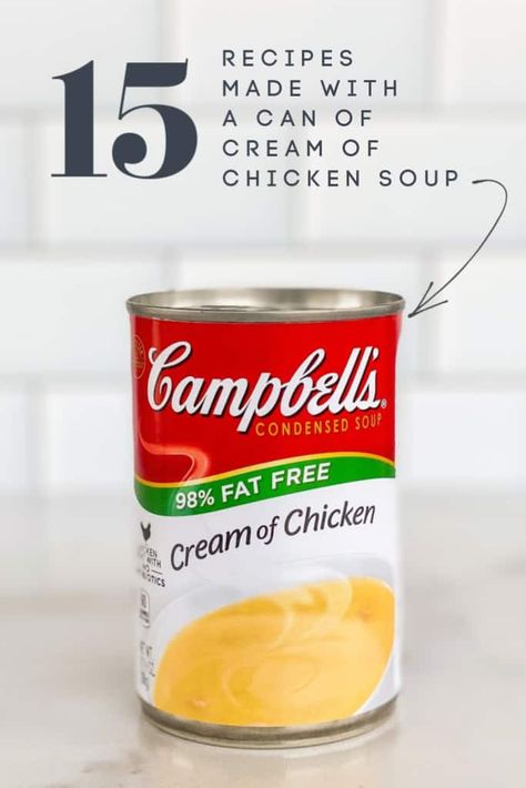 15 Recipes Made with a can of Cream of Chicken Soup - easy recipes made with pantry staples. Pork, beef, and chicken. All of the recipes are super easy to make and use everyday ingredients. I'm sure you have most, if not all, of them all in the house now. #pantry #creamofchickensoup Plain Chicken, Ranch Dressing Mix, Kid Food, Chicken Rice, Chicken Casserole, Cream Of Chicken, Cream Of Chicken Soup, Creamed Mushrooms, Breakfast Casserole