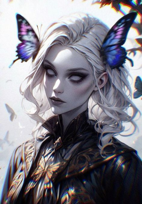 Dnd Butterfly, Female Changeling Dnd, Dnd Changeling Art, Archfey Art, Fey Character Design, Changling Oc Dnd, Fae Fanart, Changeling Dnd Female, Changeling Character Design