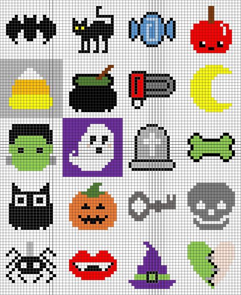 Hama Beads Halloween, C2c Blanket, Melty Bead Patterns, Easy Perler Beads Ideas, Halloween Cross Stitch Patterns, Easy Pixel Art, Diy Perler Bead Crafts, Halloween Crochet Patterns, Pixel Crochet