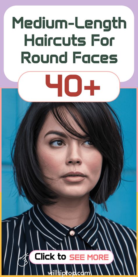 Discover the perfect medium-length haircuts for round faces that will enhance your natural beauty and flatter your features. Whether you're into layered cuts for added dimension or angled bobs to elongate your face, we've got a variety of styles to match your unique personality. Say farewell to hairstyling dilemmas and welcome a fresh new look that will boost your self-esteem and make you shine. Schedule an appointment today to indulge in the beauty of medium-length haircuts tailored specificall Asian Haircut Women Round Faces, Haircut For Big Round Face, Best Hairstyles For Round Face Women, Hairstyles For Medium Length Hair Round Face, Hairstyles For Big Faces, Medium Hair For Round Face, Haircut Styles For Round Face, Hairstyles For Round Faces Plus Size, Bob For Round Face