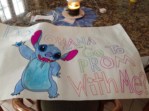 For my fellow stitch lovers--just got the best promposal ever!! Lilo And Stitch Promposal Ideas, Stitch Themed Hoco Proposal, Hoco Proposals Ideas Lilo And Stitch, Stitch Promposal Ideas, Stitch Promposal, Lilo And Stitch Promposal, Stitch Hoco Proposal, Lilo And Stitch Hoco Proposal, Girlfriend Proposal