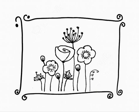 Garden Doodles Easy, Printable Doodle Pages, Gardening Doodles, Doodle Flowers Simple, Flower Doodle Art, Spring Doodles, Flower Drawing Ideas, Doodling Tutorial, Stick Drawings