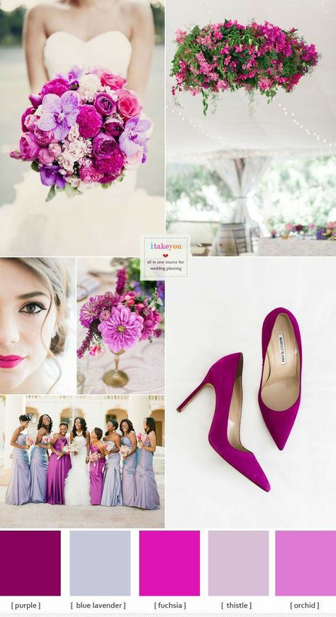 Fuschia And Purple Wedding, Dark Pink Wedding Theme, Purple And Pink Wedding Theme, Pink And Purple Wedding Theme, Fuchsia Wedding Colors, Dark Pink Wedding, Color Bugambilia, Different Wedding Themes, Purple And Pink Wedding