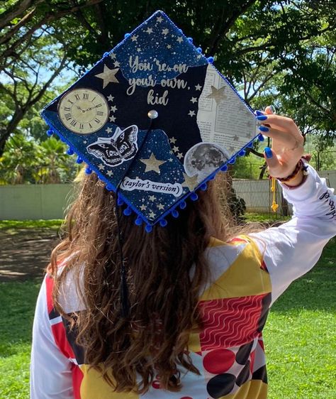 Taylor Swift Cap And Gown, Senior Cap Ideas Taylor Swift, Reputation Graduation Cap, Welcome To The Final Show Grad Cap, Grad Cap Inspo Taylor Swift, Taylor Swift Graduation Cap Quotes, Long Live Graduation Cap, Taylor Swift Cap Ideas For Graduation, High School Grad Cap Ideas Taylor Swift