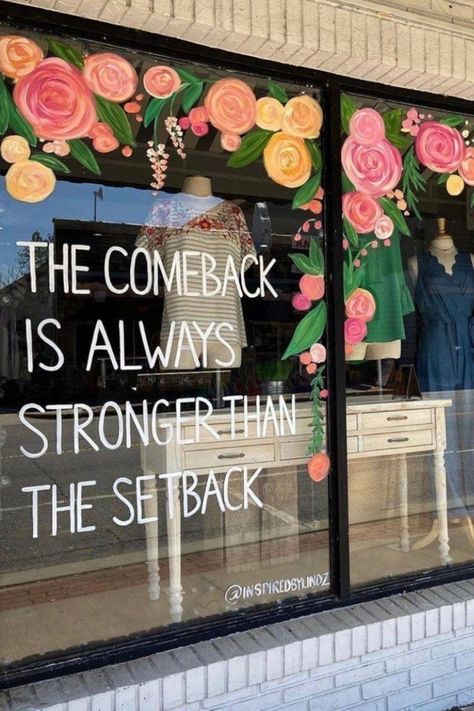 Bee Display, Marketing Classroom, Secret Shopper, The Comeback Is Always Stronger, Boutique Window Displays, Storefront Windows, Spring Window Display, Painted Window Art, Store Front Windows