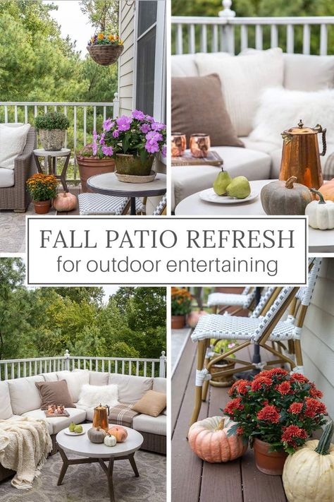 Is your summer patio ready for fall porch decor? Now is the time to use outdoor fall decorations to add seasonal warmth to your patio. ----- #patiodecor #outdoorfalldecorations #fallporchdecor #outsidefalldecorations #fallporchideas #falloutdoordecoratingideas #fallpatio #designthusiasm Outdoor Fall Decorations, Fall Patio Decor, Outside Fall Decorations, Fall Patio, Fall Porch Decor, Country Interior Design, Parisian Decor, Fall Decorating Ideas, French Farmhouse Decor