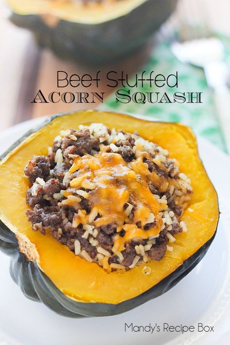 Beef Stuffed Acorn Squash | Mandy's Recipe Box Beef Stuffed Acorn Squash, Stuffed Acorn Squash, Acorn Squash Recipes, Easy Meal Plans, Acorn Squash, Squash Recipes, Beef Dishes, Main Dish Recipes, Fall Recipes