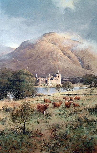 Original Painting 'Kilchurn Castle'  Scotland by Joe Hush Castle Landscape Painting, Castle In Mountains Art, Scottish Highlands Painting, Edinburgh Castle Painting, Vintage Scotland, Abstract Painting Diy, Scotland Oil Painting, Castle Painting, Scotland Landscape