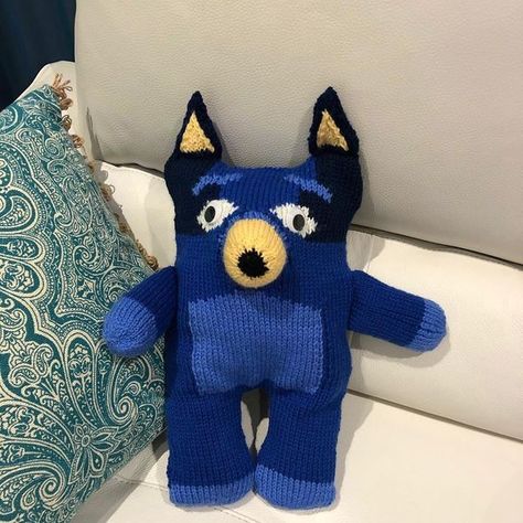 Bluey Knitting Pattern Free, Free Knitting Pattern For Bluey The Dog, Bluey Knitting Pattern, Bluey Bingo Knitting Pattern, Free Crochet Pattern For Bluey, Knitting Pattern For Bluey The Dog, Free Crochet Pattern For Bluey And Bingo, Bluey Bingo Crochet Blanket, Knitted Bluey Toy