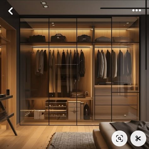 Glass Walking Closet, Glass Walk In Wardrobe, Bedroom Glass Wardrobe, Glass Wardrobe Design Bedroom, Glass Walk In Closet, Modern Wood Wardrobe, Glass Wardrobe Design, Wardrobe Design Bedroom Sliding, Wardrobe Design Bedroom Modern