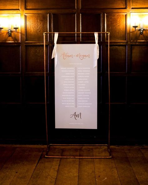 Not Your Average I Do on Instagram: “Make a statement with a free-standing hanging table plan. ✨ @grey.and.copper create the most elegant calligraphy table plans completely…” Hanging Table Plan, Copper Seating Chart, Acrylic Hanging Seating Chart, Table Plan Wedding Easel, Seating Chart Wire Grid, Arch Table, Wedding Table Sign, Seating Plans, Hanging Table