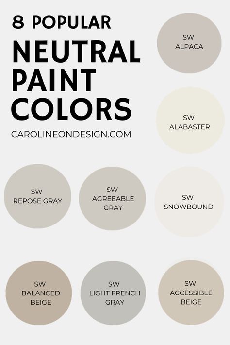 8 Popular Sherwin Williams Neutral Paint Colors - Caroline on Design Neutral Home Paint Colors Sherwin Williams, Transitional Paint Colors Sherwin Williams, Neutral Wall Paint Colors Sherwin Williams, Sherwood Williams Paint Colors 2022, Gray Beige Paint Colors Sherwin Williams, Entryway Paint Colors Sherwin Williams, Neutral Home Wall Colors, Best Neutral Paint Colors For 2023 Sherwin Williams, Neutral Bathroom Paint Colors Sherwin Williams