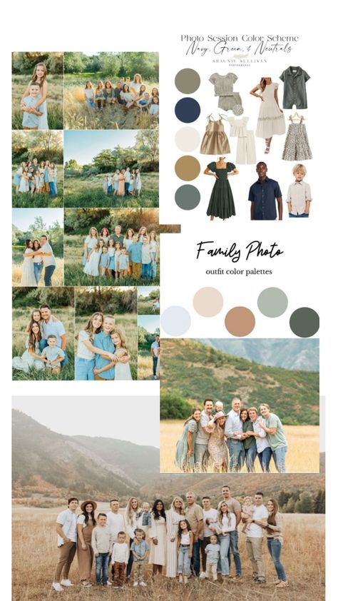 Green Blue Cream Family Photos, Blue Cream Brown Family Photos, Sage Fall Family Photos, Fall Family Pictures Blue, Blue Tan Green Family Photos, Spring Family Photos Color Scheme, Blue Green Tan Family Pictures, Blue And Green Family Photo Outfits, Beach Family Photos Outfits Color Schemes