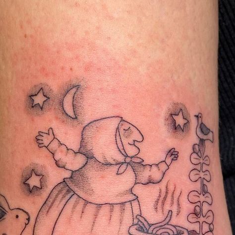 clea 🕺🏻 on Instagram: "to say i’m obsessed with this strega nona piece would be an understatement. thank you abigail for bringing me something so fun!! children’s book illustrations are some of my favourite projects :)" Kids Book Tattoo, Strega Nona Tattoo, Childrens Book Tattoo, Book Illustration Tattoo, Strega Nona, Sleeve Inspiration, Childrens Book Characters, Spooky Memes, Sandra Boynton