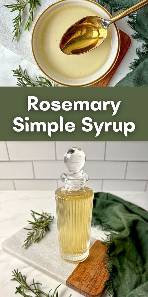 Learn how to make rosemary simple syrup with just three ingredients - fresh rosemary sprigs, sugar, and water. This homemade simple syrup recipe brings a fresh, herbal flavor to your favorite cocktails, drinks, and desserts. Simple Syrup For Cocktails, Homemade Simple Syrup, Syrup For Cocktails, Brown Sugar Simple Syrup, Simple Syrup Recipe, Simple Syrup Cocktails, Cinnamon Simple Syrup, Simple Syrups, Rosemary Syrup