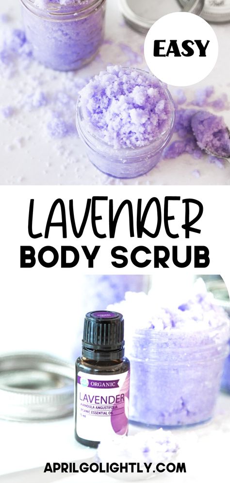 Lavender Sugar Scrub How To Make Lavender Body Scrub, Lavender Sugar Scrub Recipe, Diy Lavender Sugar Scrub, Lavender Salt Scrub Diy, Lavender Diy Crafts, Lavender Scrub, Lavender Body Scrub, Lavender Birthday, Easy Sugar Scrub