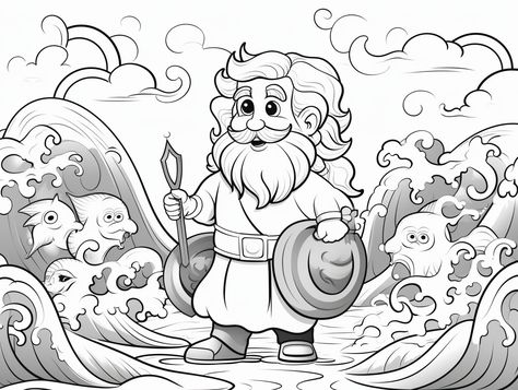 illustration of Moses' miracle at the Red Sea Moses Parts The Red Sea Coloring Page, Moses Red Sea Activity, Moses The Red Sea, Moses Parting The Red Sea Drawing, Moses Splitting The Red Sea, Parting The Red Sea, Mandala Turtle, Red Sea, Fantasy Fairy