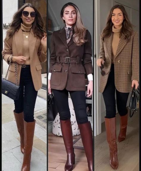 Brown Boots Outfit Ideas, Girly Fall Outfits, Old Money Women, Outfit Botas, Elegance Dress, Fall Boots Outfit, Winter Boots Outfits, Look Legging, Chique Outfits