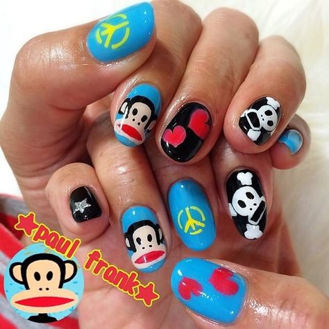 Paul Frank Tattoo, Paul Frank Nails, Scene Nails, Milky Nails, Punk Nails, Paul Frank, Really Cute Nails, Kawaii Nails, Dream Nails