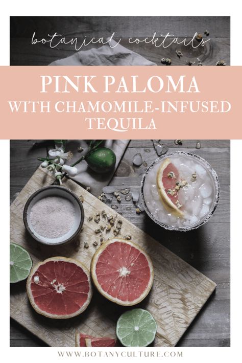 Pink Paloma | Grapefruit Cocktail with Chamomile-infused Tequila Benefits Of Chamomile, Apple And Honey, Infused Tequila, Infused Liquors, Tequila Recipe, Grapefruit Cocktail, Best Tequila, Seasonal Drinks, Herbal Drinks