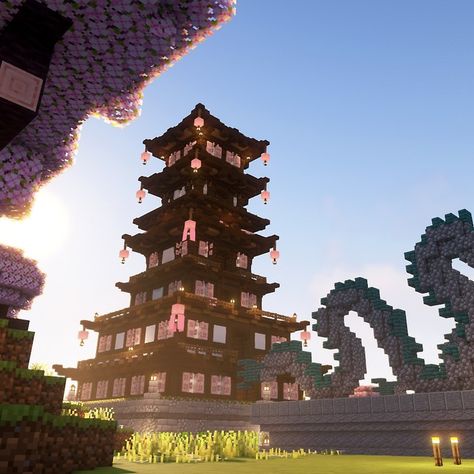 My hardcore world "starter base" is this Japanese inspired pagoda using the 1.20 cherry wood & dark oak. Link to my YT in bio. #minecraft #minecraftbuilds #minecraftinspo #pagoda #mcbuilds #minecrafthouse Minecraft Pagoda Build, Minecraft Japanese Castle Blueprints, Minecraft Japanese Aesthetic, Pink Japanese House Minecraft, Pagoda Interior, Minecraft Cherry Japanese House, Japanese Themed Minecraft Builds, Japanese Minecraft Stairs, Japanese Base Minecraft