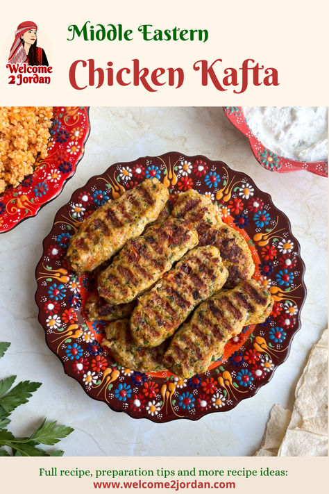 Chicken kafta Chicken Kafta Recipe, Chicken Kafta, Kafta Recipe, Middle Eastern Chicken, Easy Weekday Meals, Weekday Dinner, Yogurt Sauce, Ground Chicken, Middle Eastern Recipes