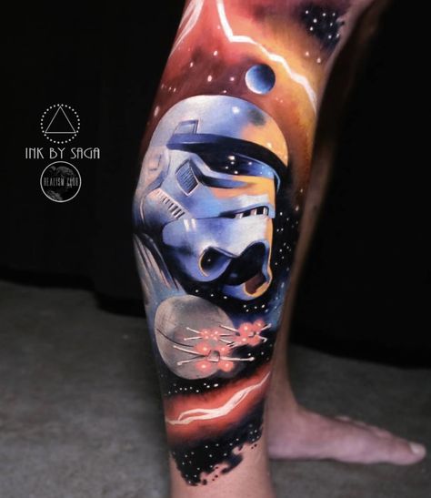 @inkbysaga #fkironsproteam #fkirons #tattoo Lifelike Tattoos, Stormtrooper Tattoo, Star Wars Tattoo Sleeve, Darth Vader Tattoo, Realism Tattoos, Movie Tattoo, Galaxy Tattoo, Star Wars Tattoo, Great Tattoos