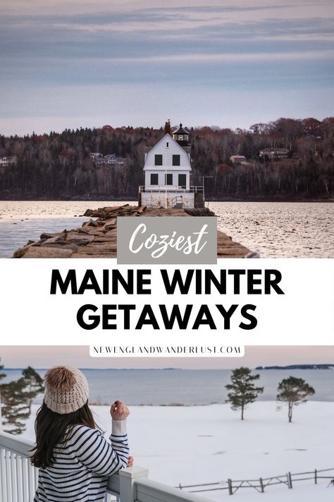 Winter in Maine is a must-see experience! From snowy adventures to cozy coastal vibes, Maine offers unforgettable activities without the summer crowds or prices. This ultimate guide shares the best things to do in Maine during the winter season, including some hidden gems, cozy places to stay, cool outdoor igloo dining experiences, winter resorts, best skiing, outdoor activities like ice skating, coastal winter drives, lighthouses, and fun winter shopping. See why Maine is magical in winter! Maine Winter Vacation, Augusta Maine Things To Do, Portland Maine Winter, Igloo Dining, Winter In Maine, Things To Do In Maine, Coastal Winter, Bath Maine, Kennebunk Maine