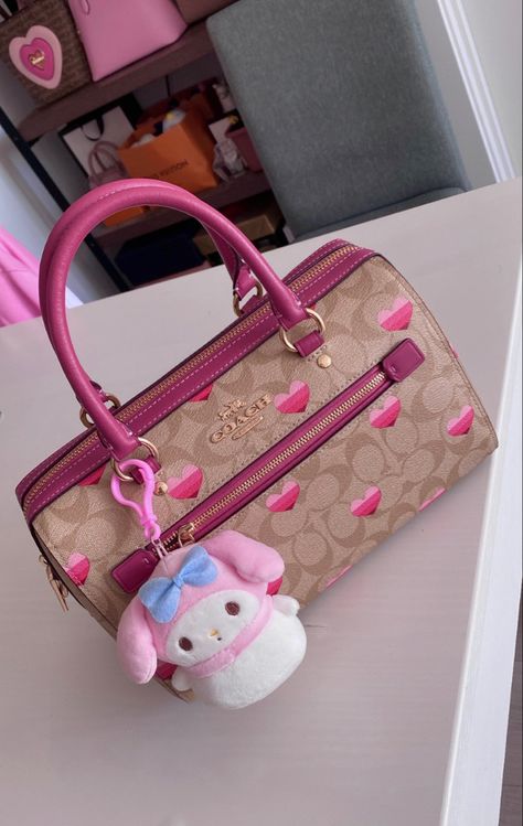 Coach Bag Outfit, Coach Rowan Satchel, My Melody Plush, Purse Aesthetic, Melody Plush, Aesthetic Bag, Purse Outfit, Pink Bags, Luxury Bags Collection