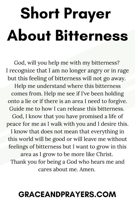 Seeking prayers to remove bitterness? Then we hope these 6 freeing prayers will liberate you from feeling bitter and bring you closer to God! Click to read all prayers to remove bitterness. Prayers For Bitterness, Bitterness Bible Verses, Removal Prayer, Prayers For Anger, Prayer For Workplace, Prayer For Loved Ones, Intercession Prayers, Prayer For Worry, Salvation Prayer