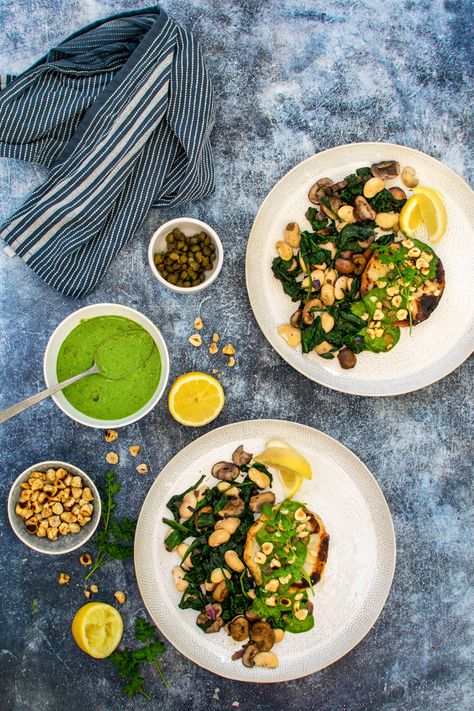 Celeriac Steak, Roasted Celeriac, Green Tahini Sauce, Roast Celeriac, Green Tahini, Whole Roasted Cauliflower, Red Onion Relish, Egg Free Recipes, Onion Relish