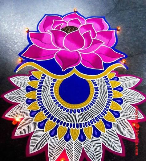 50 Attractive Rangoli Design (Rangoli Ideas) - October 2019 Floral Painting Videos, Unique Rangoli Designs, Unique Rangoli, Rangoli Designs For Competition, Designs Rangoli, Design Rangoli, Very Easy Rangoli Designs, Rangoli Designs Simple Diwali, Rangoli Designs Simple