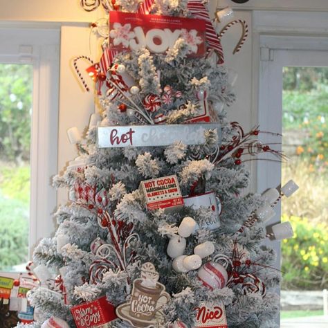 Hot Cocoa Tree Hot Cocoa Tree Decoration, Hot Chocolate Themed Christmas Tree, Hot Coco Theme Christmas Tree, Hot Cocoa Themed Christmas Tree, Hot Cocoa Tree, Coffee Theme Christmas Tree, Hot Cocoa Christmas Tree, Hot Chocolate Christmas Tree, Chocolate Christmas Tree