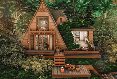 HiuHiu Sim — Forest Cabin Sims 4 Houses Layout, Sims 4 House Plans, Sims 4 House Building, Forest Cabin, Sims 4 House Design, Casas The Sims 4, Sims Building, Sims House Plans, Sims House Design