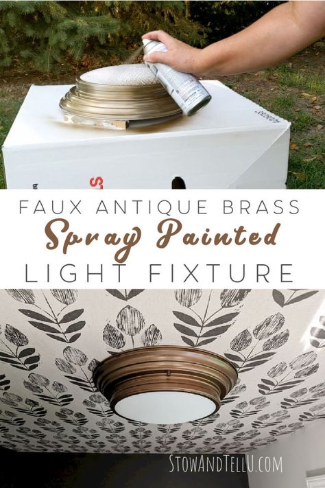 DIY Faux antique brass spray painted light fixture. | 7 Tips for how to spray paint a light fixture. Can You Spray Paint Light Fixtures, Refinish Light Fixture, Antique Bronze Spray Paint, Best Bronze Spray Paint, Aged Brass Spray Paint, Best Brass Spray Paint For Metal, Brass Gold Spray Paint, Diy Antique Brass Finish, Bronze Spray Paint For Metal