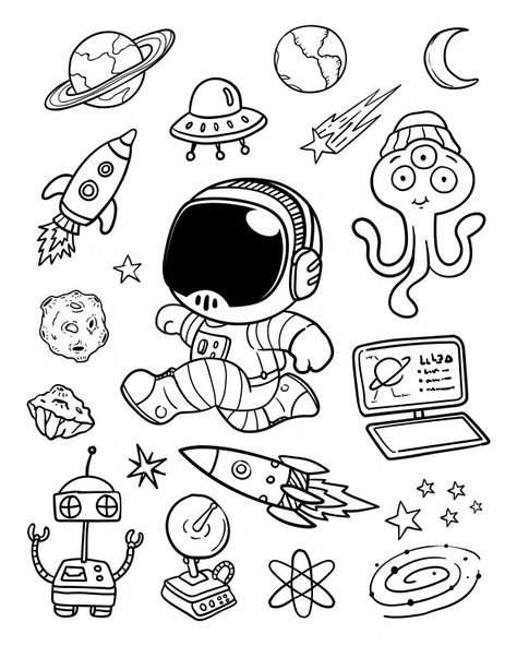 Astronaut Doodle, Illustration Space, Space Doodles, Planet Drawing, Space Animals, Space Drawings, Space Illustration, Doodle Cartoon, Space Tattoo