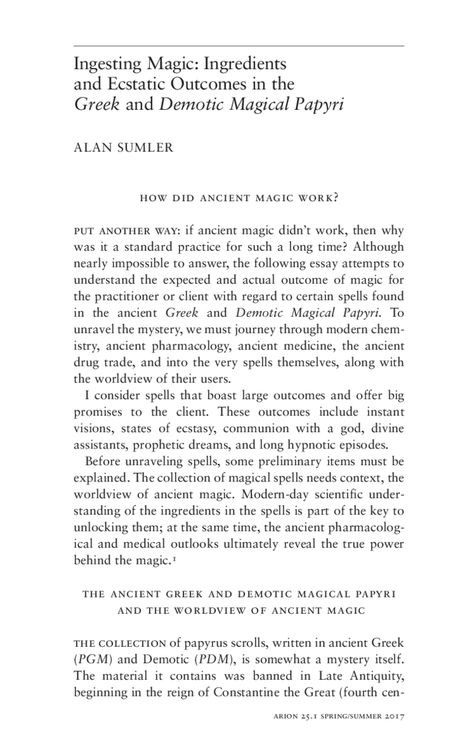 Ingesting Magic: Ingredients and Ecstatic Outcomes in the Greek and Demotic Magical Papyri on JSTOR Greek Magical Papyri, Greek Magic, Glamour Magick, Magic Ingredients, Ancient Text, Blair Witch, American Gods, Greek Myths, The Secret History