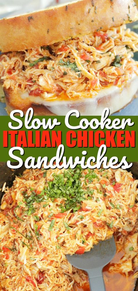 Italian Chicken Sandwiches, Slow Cooker Italian Chicken, Italian Chicken Crockpot, Recipes Sandwiches, Slow Cooker Italian, Mom Recipes, Chicken Sandwiches, Italian Chicken, Provolone Cheese