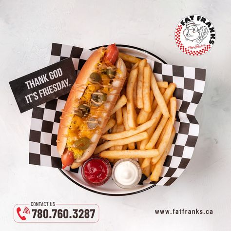 Try the combo of a hot dog and fries! We serve delicious hot dogs and fries for you and your loved ones to make the day special. 👉 Please call us a 📲 780-760-3287 Hot Dog Serving Ideas, Hot Dogs Negocio Ideas, Hot Dog Business, Hot Dog Place, Hotdog Sandwich, Chicago Hot Dog, Gourmet Hot Dogs, Hot Dog Cart, Hot Dog Stand