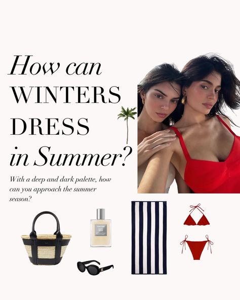 For those who best suit the Winter palette, are you struggling with approaching the summer season? 🐚 We hope you find the following tips helpful when navigating outfit building during the warmer weather 🖤 . #coloranalysis #colouranalysis #winterpalette #truewinter #coolwinter #brightwinter #deepwinter #darkwinter #coloranalyst #kendalljennerstyle #kyliejennerstyle Cool Winter Summer Outfits, Dark Winter Outfits For Summer, Deep Winter Color Palette Outfits Style, Dark Winter Summer Outfits, Deep Winter Outfits For Summer, Deep Winter Summer Outfits, True Winter Color Palette Outfits, Winter Color Palette Clothes, True Winter Outfits