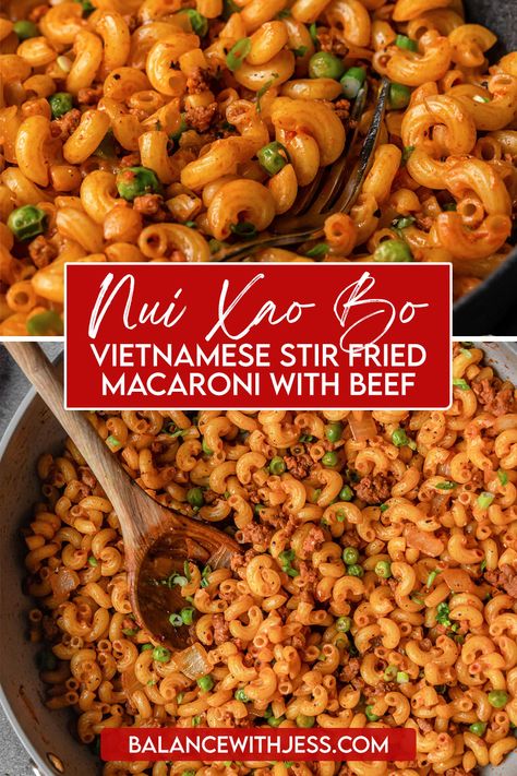 Vietnamese Macaroni Stir Fry, Stir Fry Macaroni, Ground Beef Vietnamese Recipes, Vietnamese Stir Fry Noodles, Spam Noodle Recipes, Macaroni Stir Fry, Vietnamese Spaghetti, Pasta Tomato Paste, Vietnamese Noodle Recipes