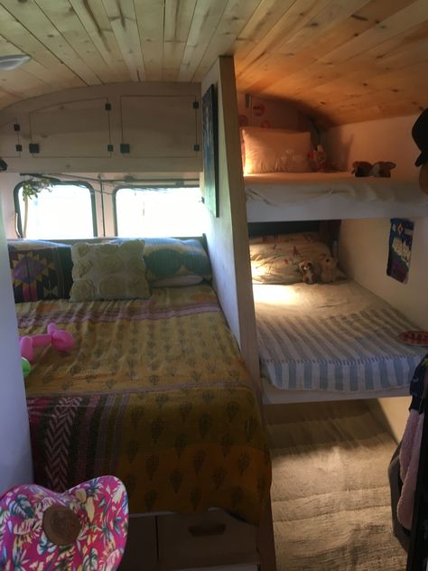 Simply us and a bus Bus Ideas Travel, Murphy Bed Skoolie, School Bus Conversion Family Of 4, Skoolie With Bunk Beds, Short Bus Conversion Floor Plans, Tiny Bus House, Bus Into Camper, Skoolie Conversion With Kids, Bus House Ideas