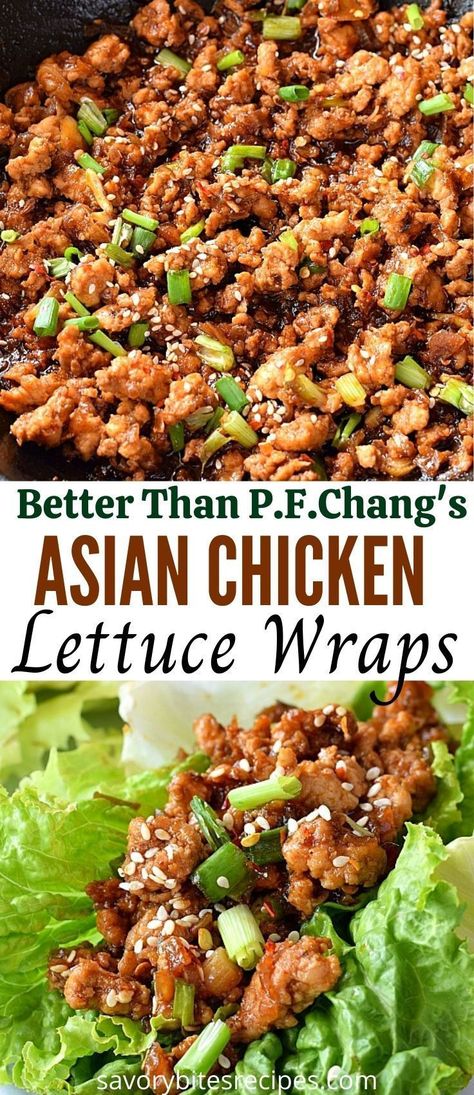 Best P.F.Chang's inspired Chicken Lettuce Wraps recipe,are easy and healthy fix for lunch/dinner.These Asian chicken lettuce wraps made with ground chicken and best lettuce wrap sauce makes this a total comfort meal and that too under 30mins with juicy delicious sesame garlic chicken making these copycat p.f.chang's chicken lettuce wraps so yumm.#savorybitesrecipes #asianchickenlettucewraps #lettucewraps #chickenlettucecups #asianfood #dinnerrecipes #asianinspired Chicken For Lettuce Wraps, Better Than Pf Changs Lettuce Wraps, Crock Pot Chicken Lettuce Wraps, Chinese Chicken Wraps Lettuce Cups, Asian Ground Chicken Lettuce Wraps, Chinese Chicken Wraps Recipes, Best Lettuce Wraps Recipe, Healthy Pf Changs Chicken Lettuce Wraps, Copycat Pf Chang's Chicken Lettuce Wraps