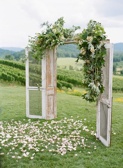 Photography: Josh Gruetzmacher Photography - joshgruetzmacher.com  Read More: http://www.stylemepretty.com/2015/02/03/rustic-charm-pippin-hill-wedding/ Pippin Hill Wedding, Outdoor Country Wedding, Diy Wedding Arch, Wedding Arbors, Wedding Arch Rustic, Wedding Doors, Rustic Outdoor Wedding, Wedding Arbour, Have Inspiration