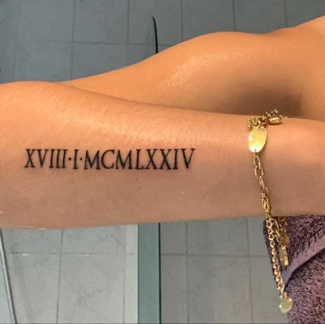 Roman Numeral With Name Tattoo, Roman Numerals On Forearm, Roman Numeral Tattoo With Butterfly, Dates Tattoo Ideas, Life Tattoo Ideas, Female Tattoo Designs, Tattoo Ideas For Female, Tattoo After Care, Designer Tattoo